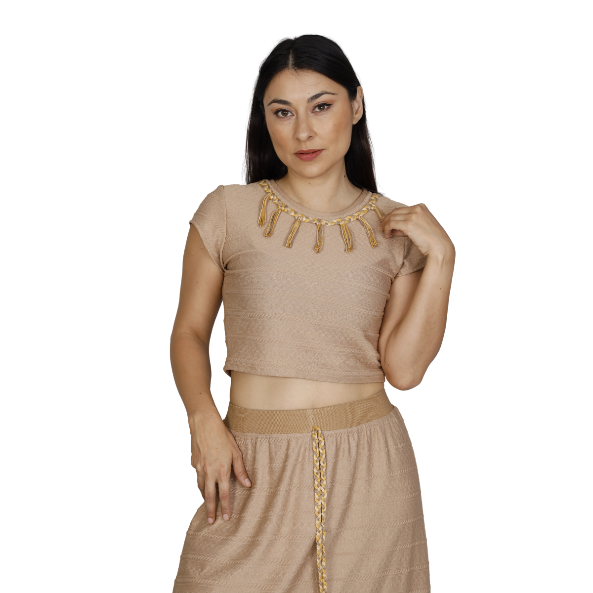 conjunto falda y top grecas con trenza